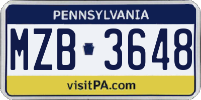 PA license plate MZB3648