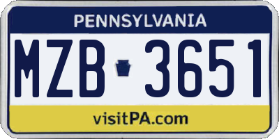 PA license plate MZB3651