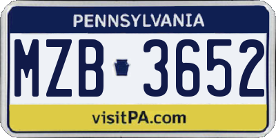 PA license plate MZB3652