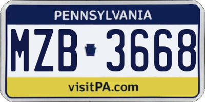 PA license plate MZB3668