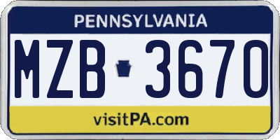 PA license plate MZB3670