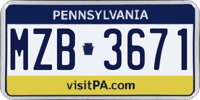 PA license plate MZB3671