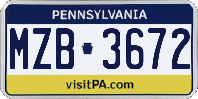 PA license plate MZB3672