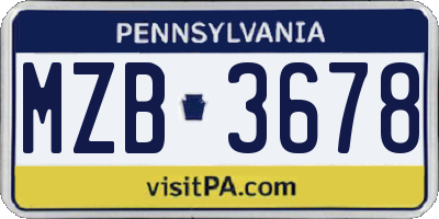 PA license plate MZB3678