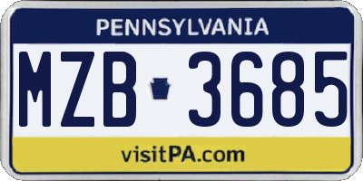 PA license plate MZB3685