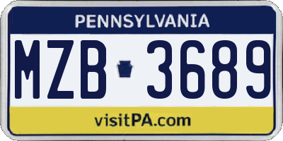 PA license plate MZB3689