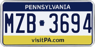 PA license plate MZB3694