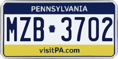 PA license plate MZB3702