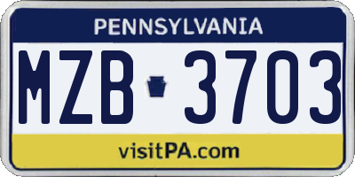 PA license plate MZB3703
