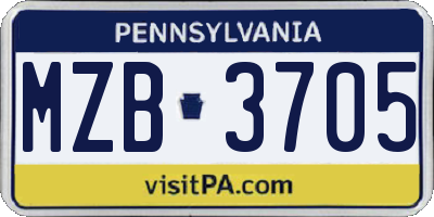 PA license plate MZB3705