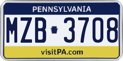 PA license plate MZB3708