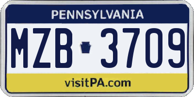 PA license plate MZB3709