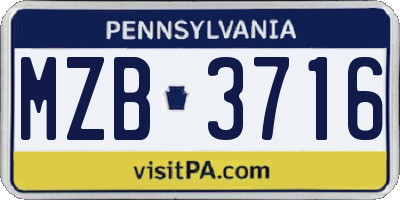 PA license plate MZB3716