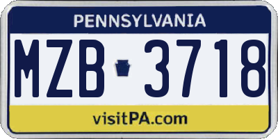 PA license plate MZB3718