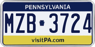 PA license plate MZB3724
