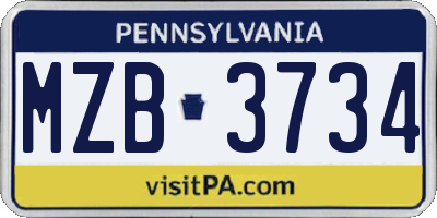 PA license plate MZB3734