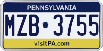 PA license plate MZB3755