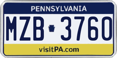 PA license plate MZB3760