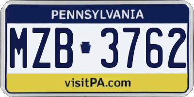 PA license plate MZB3762