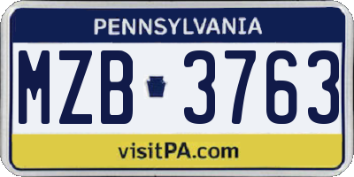 PA license plate MZB3763