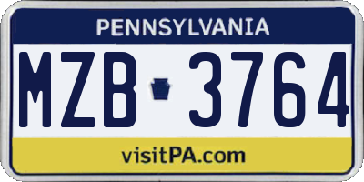 PA license plate MZB3764