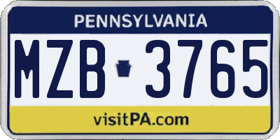 PA license plate MZB3765