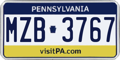PA license plate MZB3767