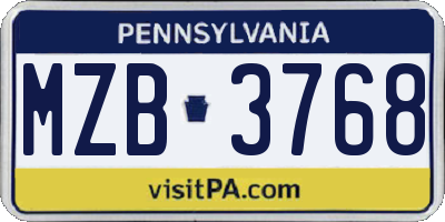 PA license plate MZB3768