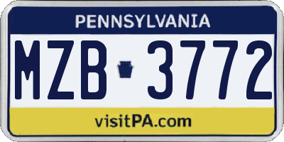 PA license plate MZB3772