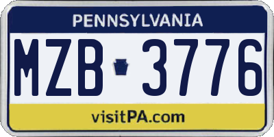 PA license plate MZB3776