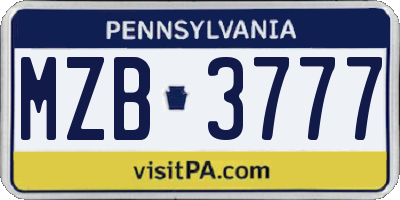 PA license plate MZB3777