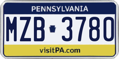 PA license plate MZB3780