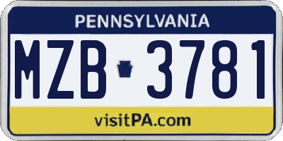 PA license plate MZB3781