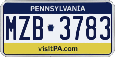 PA license plate MZB3783