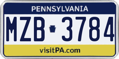 PA license plate MZB3784