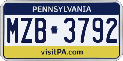 PA license plate MZB3792