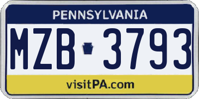 PA license plate MZB3793