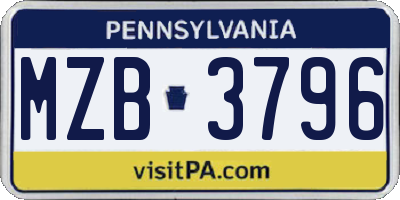 PA license plate MZB3796
