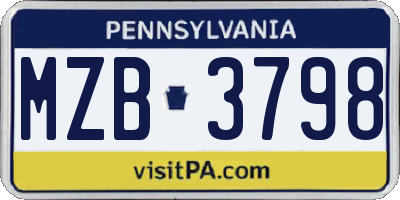 PA license plate MZB3798
