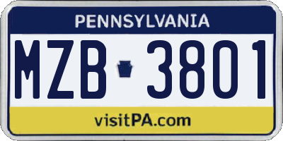 PA license plate MZB3801