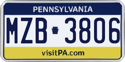 PA license plate MZB3806