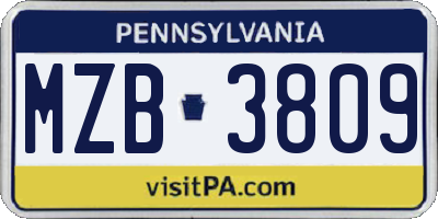 PA license plate MZB3809