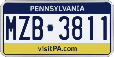 PA license plate MZB3811