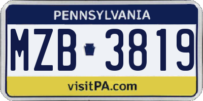 PA license plate MZB3819