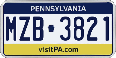 PA license plate MZB3821