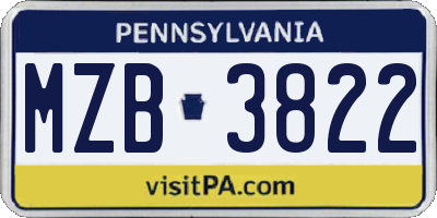 PA license plate MZB3822