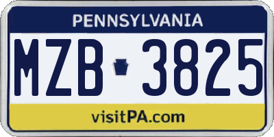 PA license plate MZB3825