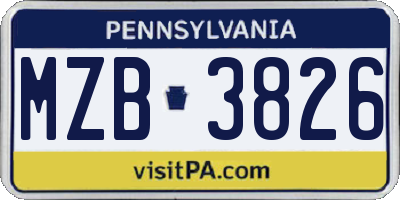 PA license plate MZB3826