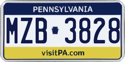 PA license plate MZB3828
