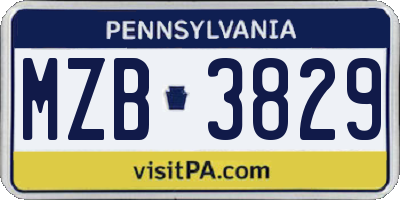 PA license plate MZB3829